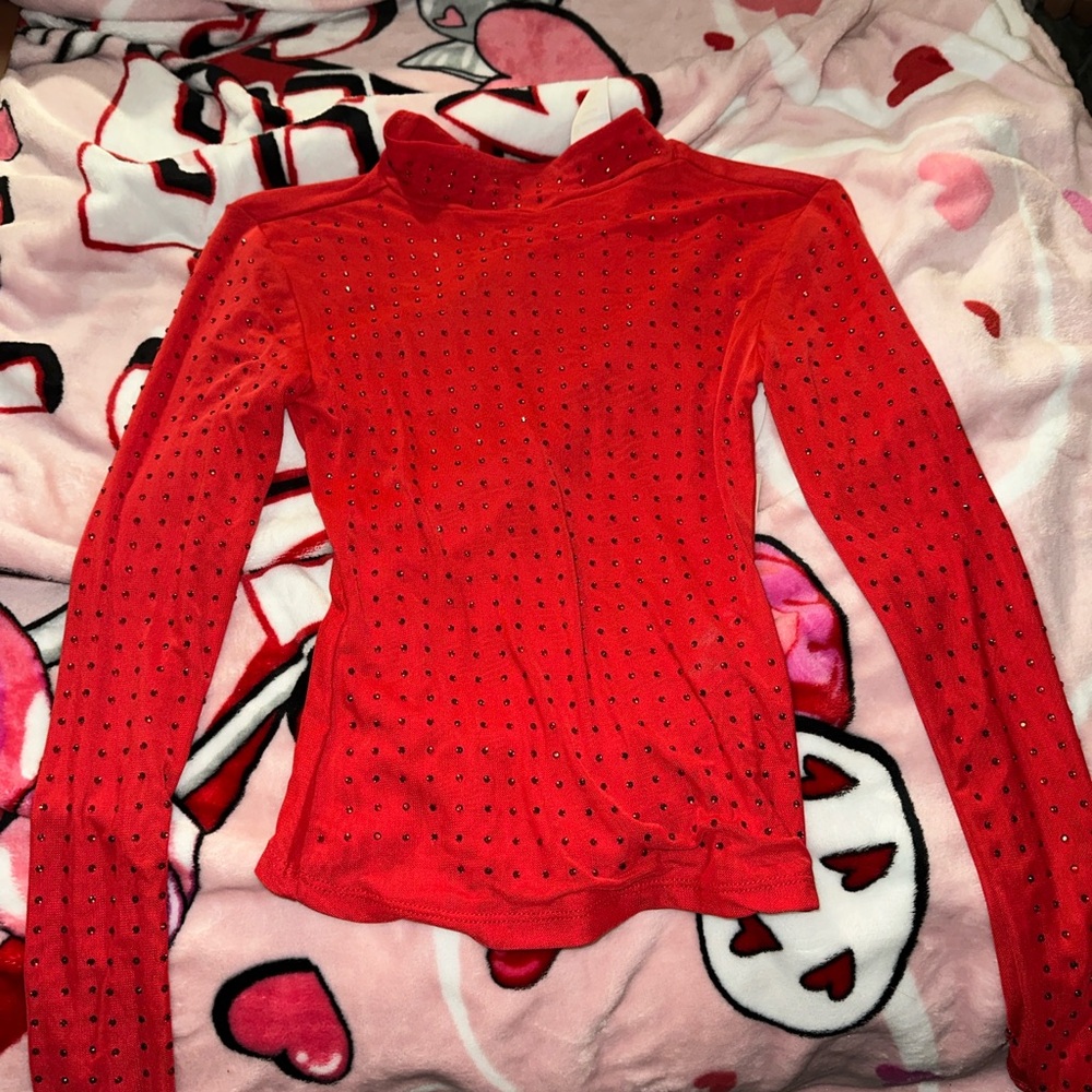 No Boundaries Red Sparkle Long Sleeve Blouse